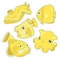 Cute Yellow Sea animals isolated on white background. Royalty Free Stock Photo